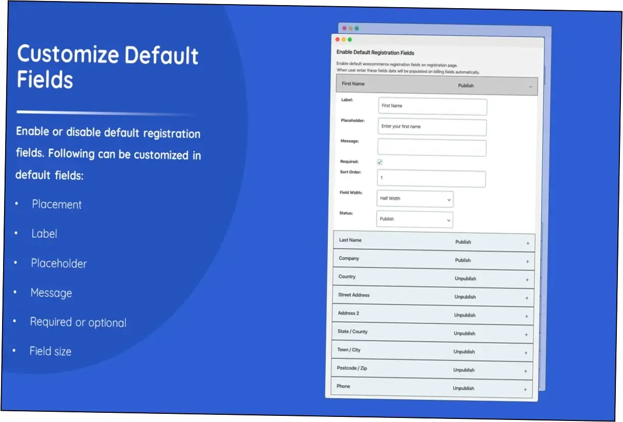 Preview of Custom User Registration Fields WooCommerce
