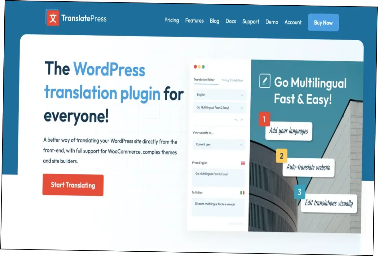 Preview of TranslatePress Pro